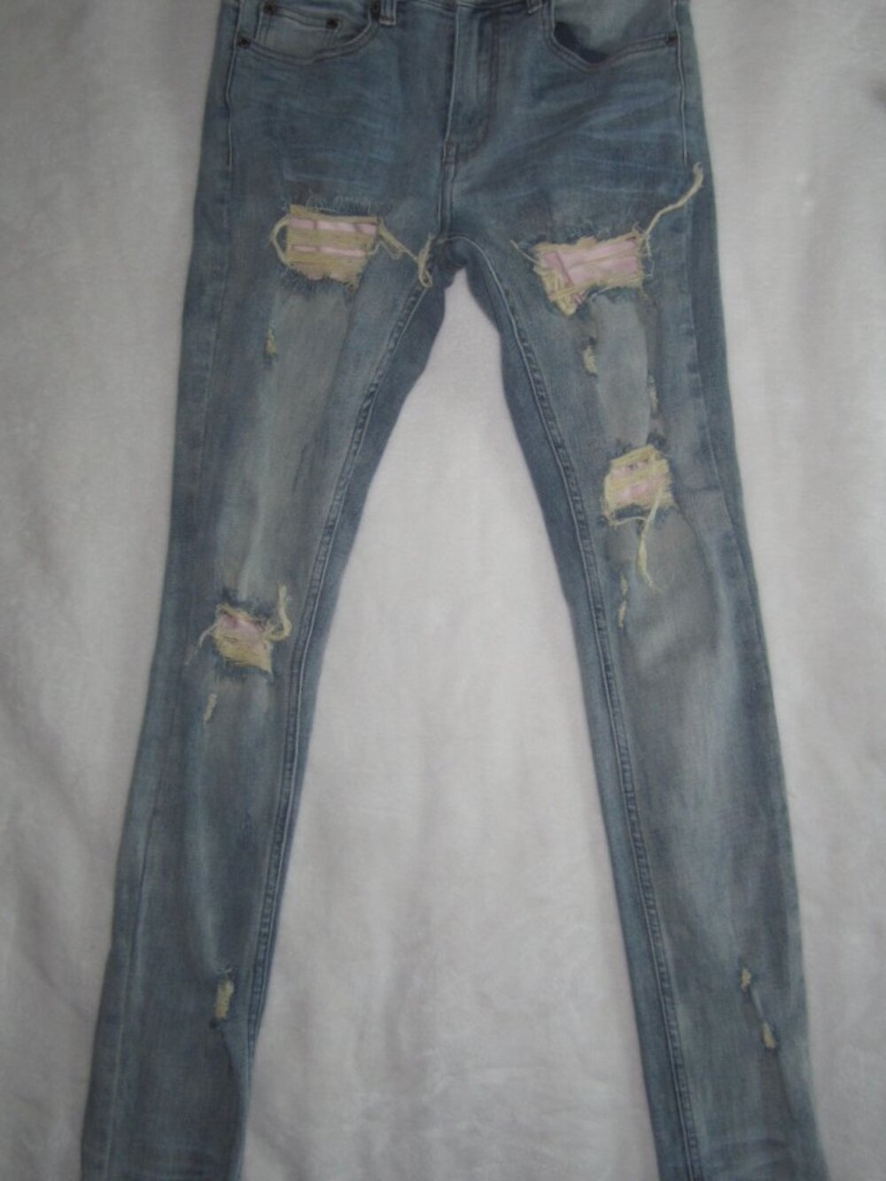SERENEDE Distressed Patched Skinny Jeans Men's 28